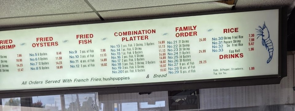 Restaurant menu with combination platters.